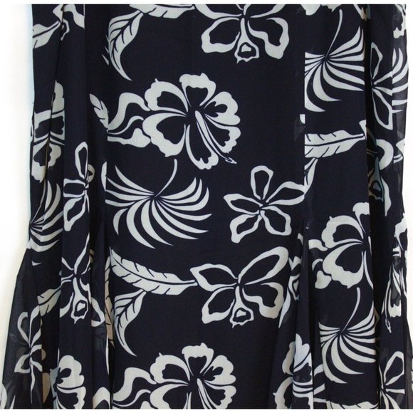 NWT CHAPS Woman Navy & White Floral Long Flowy Skirt Size 16 Zip Tropical Beach - Picture 3 of 12